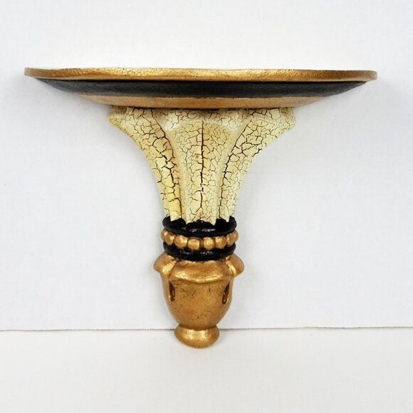 Vintage Pier 1 Gold Gilded Crackled Wall Scone Shelf Distressed Half Circle 10" - Picture 3 of 6